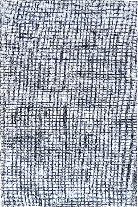 Hand-Tufted 100% Wool Pile Area Rug – Geometric Textured Grid Check Pattern – Thick and Durable Floor Carpet for Bedroom, Living Room, Kids Room, and Dining Area (Navy Blue, 2.6' x 8')