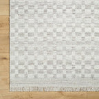 Mark&Day Wool Rugs, 5x8 Clinten Solid and Border Light Gray Checkered Rug, Grey Ivory Carpet for Living Room, Bedroom or Kitchen (5' x 7'6")