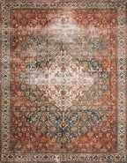 Loloi Layla Collection LAY-05 Ocean/Multi 3'-6" x 5'-6" .13" Thick Accent Rug, Soft, Durable, Vintage Inspired, Distressed, Low Pile, Non-Shedding, Easy Clean, Printed, Living Room Rug