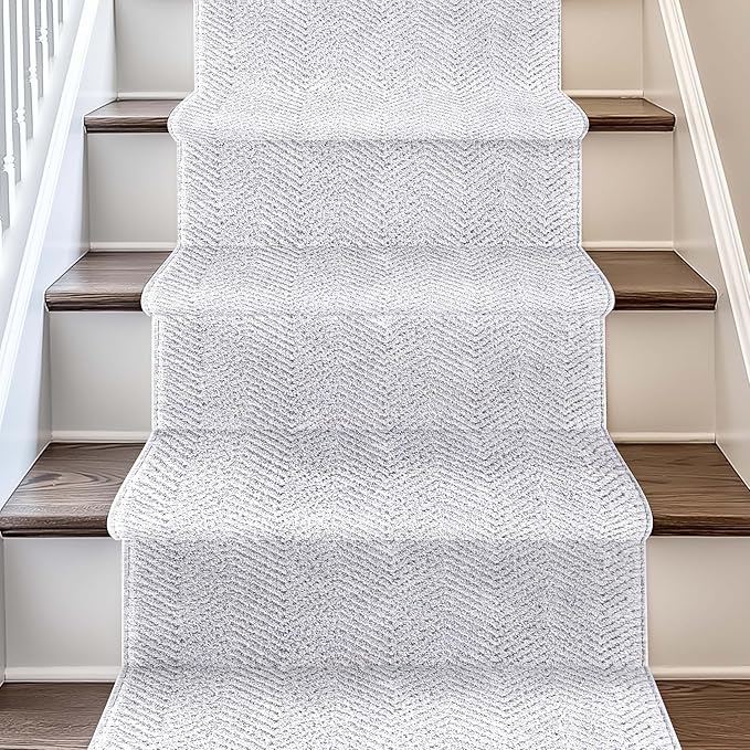 Well Woven Custom Size Hallway & Stair Runner- Harlow Pompeii Light Grey 27 Inches Wide x 15 Feet Long Runner (27" x 15') Runner Rug - Modern Chevron Pattern, Ultra-Soft, Easy-Clean