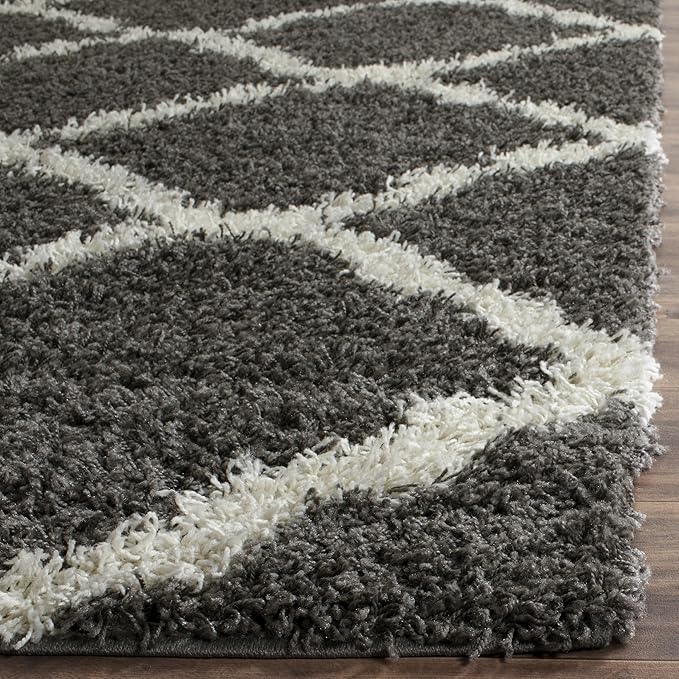 SAFAVIEH Dallas Shag Collection X-Large Area Rug - 11' x 15', Dark Grey & Ivory, Trellis Design, Non-Shedding & Easy Care, 1.5-inch Thick Ideal for High Traffic Areas in Living Room, Bedroom (SGD257A)