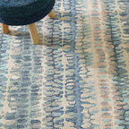 Dash & Albert Paint Chip Stone Hand Micro Hooked Wool Rug, 7.5 X 9.5 Feet, Blue/Green Geometric Pattern