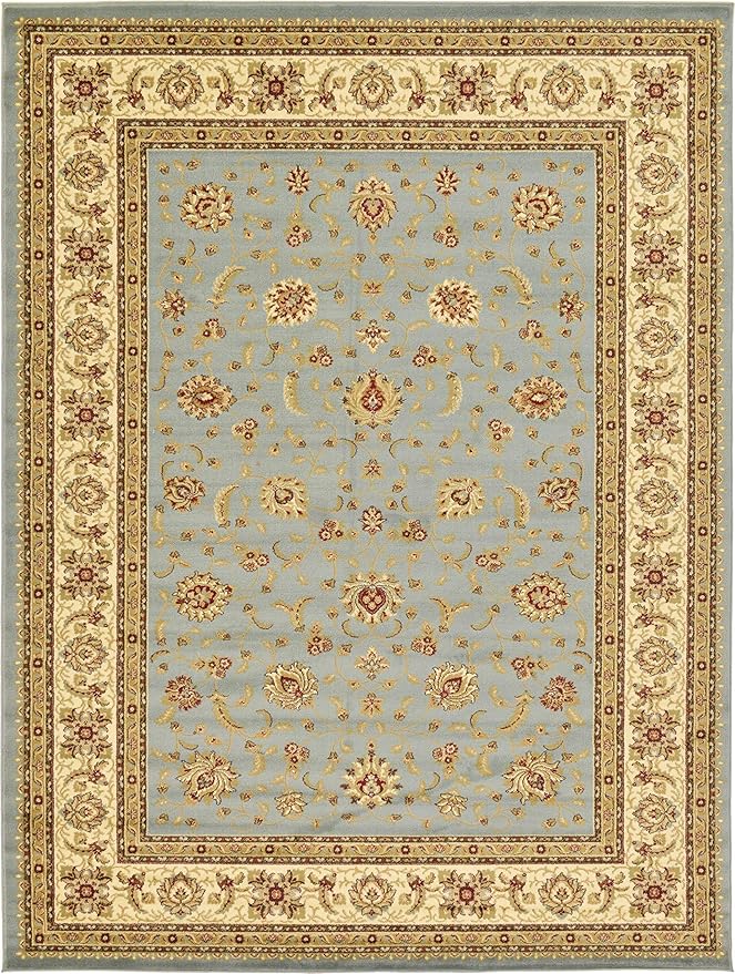 Unique Loom Voyage Collection Traditional Oriental Classic Intricate Design Area Rug (9' 0 x 12' 0 Rectangular, Light Blue/Gold)