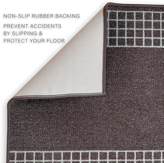 Custom Made Runner Rug for Kitchen Foyer Hallway Entry Choose Your Length 31 Inch Wide Geometric Checkered Design Brown Color (9 feet x 31 Inch)