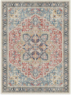 RUGGABLE Washable Vintage Area Rug – Kamran Cayenne Red 9x12, Stain-Resistant, Non-Slip – Large Machine Washable Rugs for Living Room, Bedroom, Hallway, Entryway & Office–with Cushioned Pad