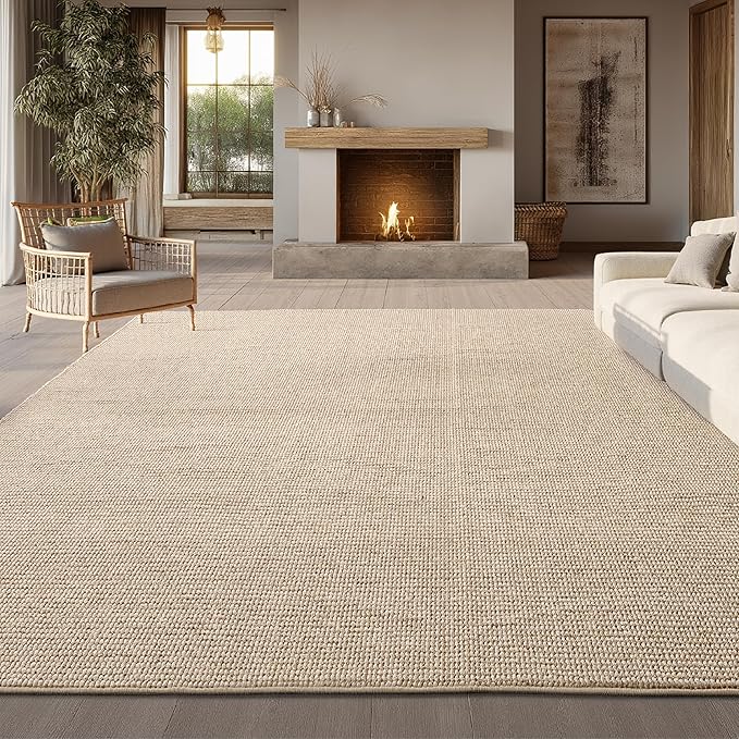 Bedsure 8x10 Faux Wool Area Rugs for Living Room, Machine Washable Carpet, Non-Slip Backing, Pet Friendly Throw Rug for Bedroom Dining Room, Natural Ivory