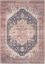 GLN Rugs Traditional Collection - Machine Washable Area Rug, Traditional Washable, Non Slip, Low Pile Chenille Rug, Living Room, Bedroom, Kitchen Rug (2' x 3' Black/Terra)