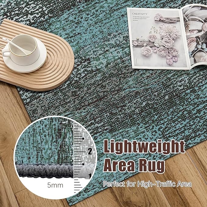 RUGSURE Washable Area Rug - 1/6 Thick - Stain & Water Resistant Non-Slip - Resistant Rug for Living Room, Bedroom, Nursery, Pet & Child Friendly, Vintage Charm Area Rugs (Green, 3' x 5 ')