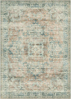 GENIMO Machine Washable 8x10 Area Rugs for Living Room, Non Slip Vintage Rugs, Low Pile Lightweight Chenille Print Rug for Bedroom, Dining Room, Home Office, Light Brown & Pink