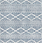 SAFAVIEH Tulum Collection Area Rug - 6'7" Square, Ivory & Navy, Moroccan Boho Tribal Design, Non-Shedding & Easy to Clean, Ideal for Living Room, Bedroom, Dining Space (TUL272D)