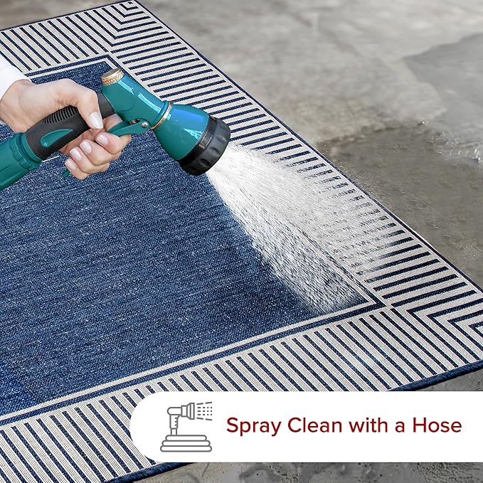 Nuloom Asha Navy/Ivory, 9'6" x 12', Casual, Striped Border, Soft and Cozy, High Traffic, Stain Resistant, Easy Clean, Durable Area Rug for Indoor/Outdoor Patio, Deck, Porch, Garden, Courtyard