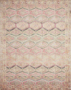 Loloi Layla Collection LAY-17 Pink/Lagoon 2'-6" x 9'-6" .13" Thick Runner Rug, Soft, Durable, Vintage Inspired, Distressed, Low Pile, Non-Shedding, Easy Clean, Printed, Living Room Rug