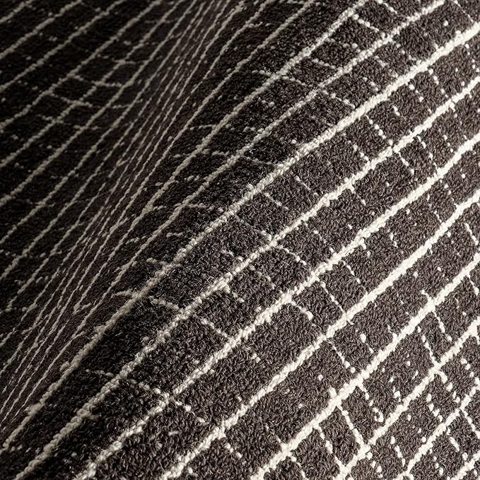 Rugs USA Melrose Checked Wool Area Rug - 4x6 Area Rug Contemporary Charcoal/Ivory for Living Room Bedroom Dining Room Kitchen