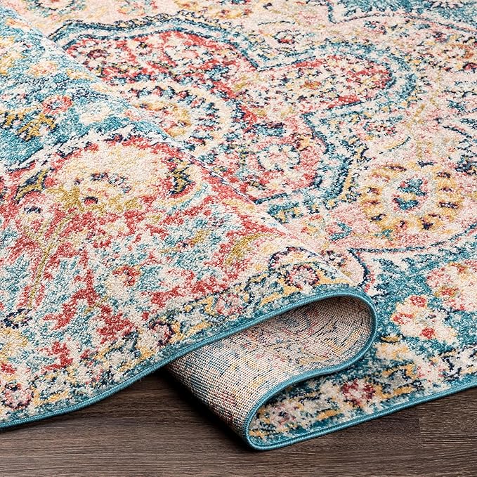 Livabliss Area Rugs - 8x10 Romaine Vintage Boho Navy Sky Blue Rose Area Rug for Living Room Bedroom - Floral Medallion Stain Resistant Carpet for Kitchen, Nursery, Office (7'10" x 10'3")