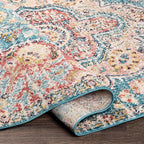 Livabliss Area Rugs - 5x7 Romaine Vintage Boho Navy Sky Blue Rose Area Rug for Living Room Bedroom - Floral Medallion Stain Resistant Carpet for Kitchen, Nursery, Office (5'3" x 7'6")
