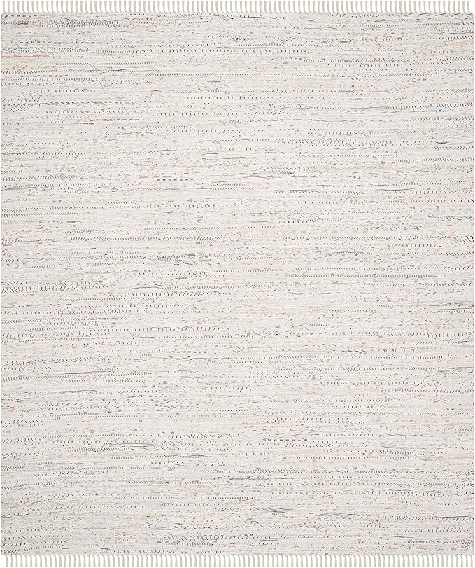 SAFAVIEH Rag Rug Collection Area Rug - 8' x 10', Ivory & Multi, Handmade Boho Stripe Cotton, Ideal for High Traffic Areas in Living Room, Bedroom (RAR121G)