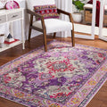 SAFAVIEH Monaco Collection Area Rug - 5'1" x 7'7", Violet & Fuchsia, Boho Chic Medallion Distressed Design, Non-Shedding & Easy Care, Ideal for High Traffic Areas in Living Room, Bedroom (MNC243P)