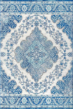 JONATHAN Y Boho Vintage Cream/Blue Indoor Area Rug, 5x8, Bohemian Flair Medallion, Floral Easy-Cleaning High Traffic for Living Room, Bedroom, Kitchen, Pet-Friendly, Non-Shedding (BMF106B-5)