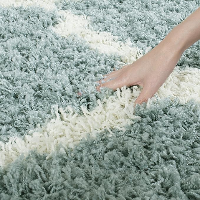 SAFAVIEH Dallas Shag Collection Runner Rug - 2'3" x 12', Seafoam & Ivory, Trellis Design, Non-Shedding & Easy Care, 1.5-inch Thick Ideal for High Traffic Areas in Living Room, Bedroom (SGD257C)