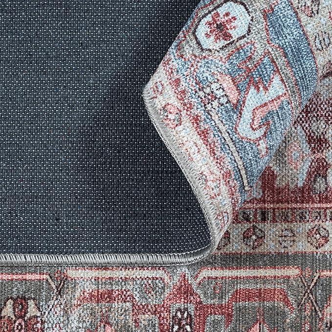 Washable Area Rug. Modern Farmhouse. Vintage. Turkish. Bohemian. Distressed. Oriental. Traditional. Rugs for Living Room. Dining. Bedroom. Office. Entryway. Foyer. (858RM, 9'5" x 14')