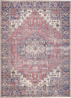 GLN Rugs Traditional Collection - Machine Washable Area Rug, Traditional Washable, Non Slip, Low Pile Chenille Rug, Living Room, Bedroom, Kitchen Rug (3' x 5' Multi Blue)