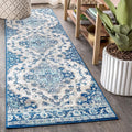 JONATHAN Y Boho Vintage Cream/Blue Runner Rug, 2x8, Bohemian Flair Medallion, Floral Easy-Cleaning High Traffic for Living Room, Bedroom, Kitchen, Pet-Friendly, Non Shedding (BMF106A-28)