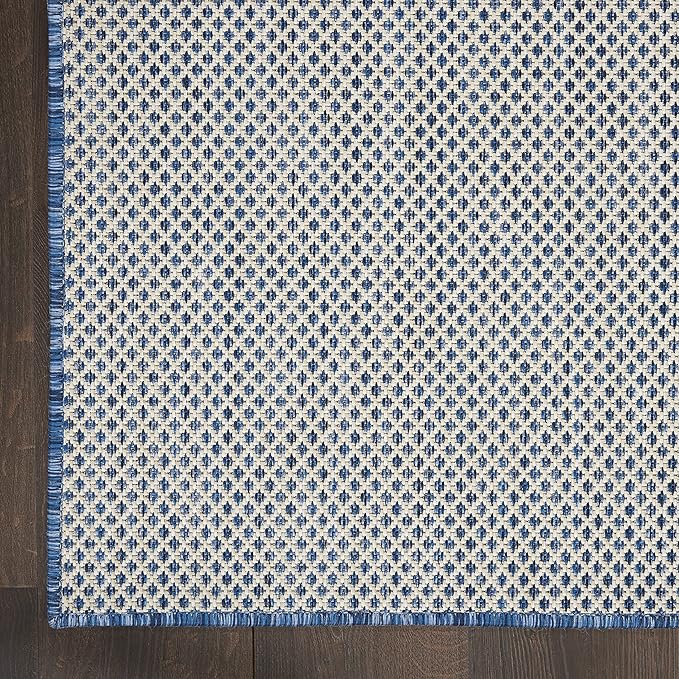 Nourison Home Courtyard Ivory Blue 10' x 14' Area Rug - Easy Clean, Non Shedding, Bed Room, Living Room, Dining Room, Kitchen (10' x 14')