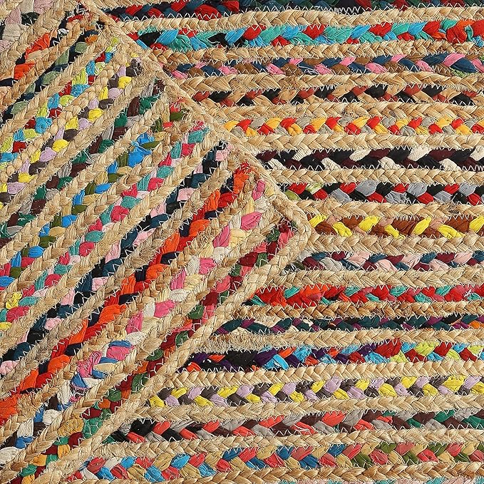 REDEARTH · Jute Cotton Chindi Area Rug - 4'x6' Rectangular Rug, Handwoven, Non-Shedding, Soft & Durable – Multi Tones for Home Décor in Living Room, Dining Room, Bedroom
