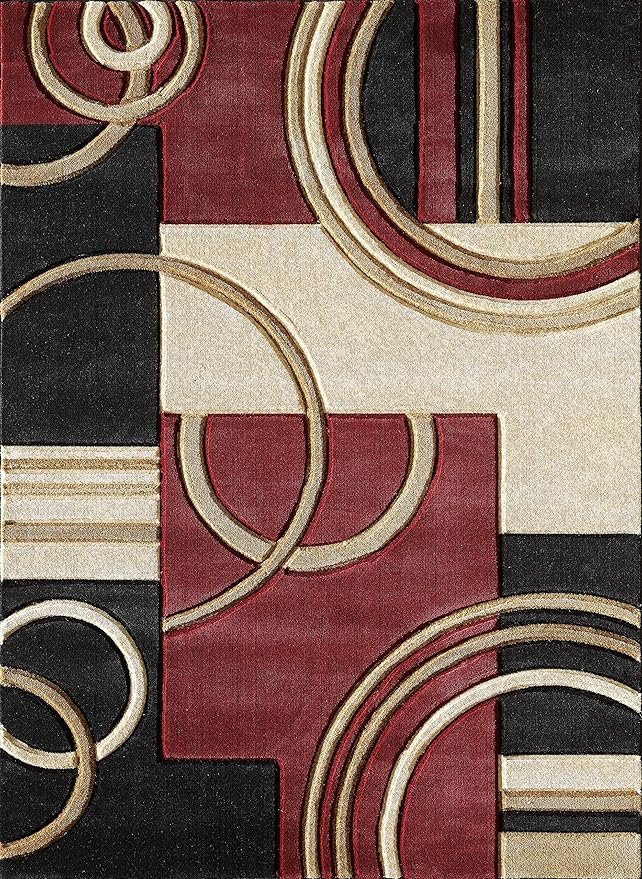 GLORY RUGS Area Rug 2x3 Door Mat Dark Red Geometric Soft Floor Carpet with Premium Fluffy Texture for Indoor Living Dining Room and Bedroom Area