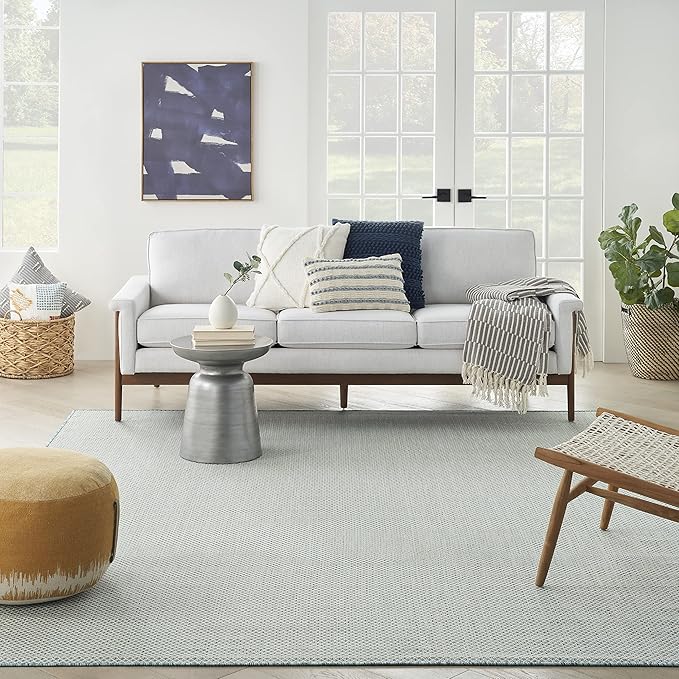 Nourison Home Courtyard Ivory Aqua 7' x 10' Area Rug - Easy Clean, Non Shedding, Bed Room, Living Room, Dining Room, Kitchen (7' x 10')