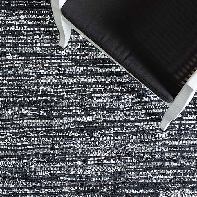 SAFAVIEH Rag Rug Collection Area Rug - 8' x 10', Black, Handmade Boho Stripe Cotton, Ideal for High Traffic Areas in Living Room, Bedroom (RAR121Z)