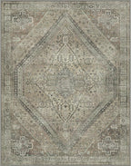 Bavni Washable Rug 3x5 Area Rug for Living Room Bedroom Dining, Washable Vintage Print Carpet, Ultra-Thin Chenille Low Pile Lightweight Rug with Non Slip Backing, Tan