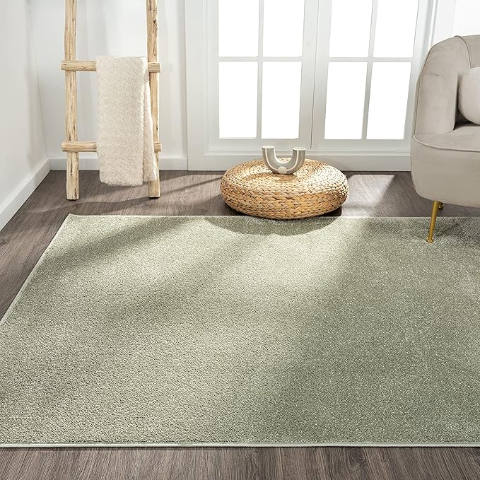 Eyely UES100O-6 Supersoft Haze Solid Low-Pile Indoor Area Rug, Coastal, Bohemian, Minimalist, Classic, Casual for Bedroom,Kitchen,Living Room,Non Shedding,Easy-Washing, Green, 6 X 9