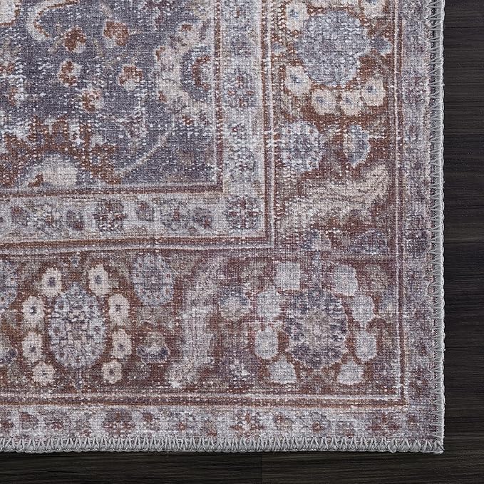 Bloom Rugs Washable 5' x 7' Rug - Brown/Dark Gray Traditional Area Rug for Living Room, Bedroom, Dining Room, and Kitchen - Exact Size: 5' x 7'