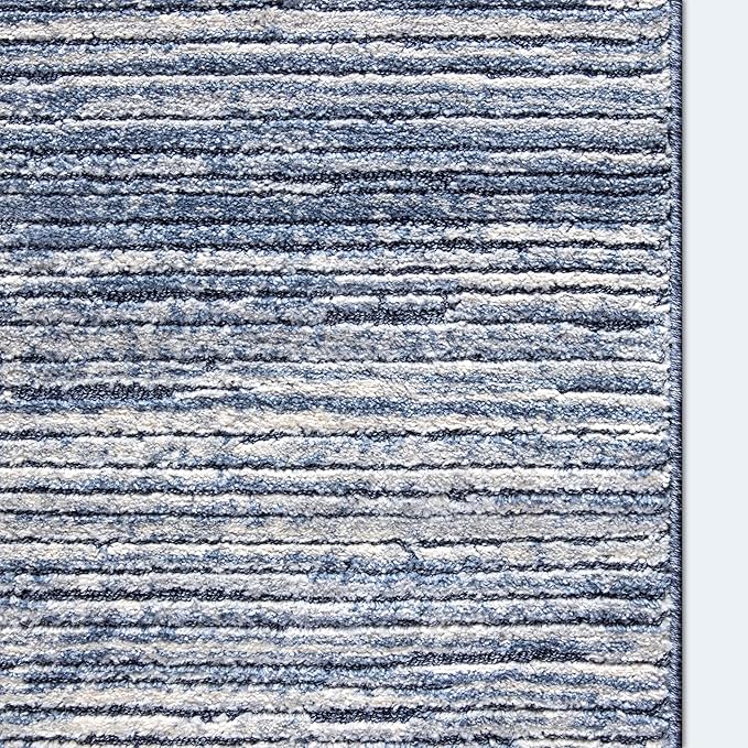 Well Woven Custom Size Hallway & Stair Runner- Harlow Delphi Blue 31 Inches Wide x 40 Feet Long Runner (31" x 40') Runner Rug - Modern Stripes Pattern, Ultra-Soft, Easy-Clean