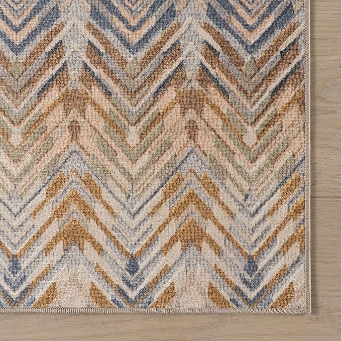 Dash & Albert Seneca Natural Machine Washable Rug, 4 X 6 Feet, Tan Geometric Pattern