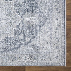 Bloom Rugs Caria Washable Non-Slip 12 ft Runner - Gray/Dark Blue Traditional Runner for Entryway, Hallway, Bathroom, and Kitchen - Exact Size: 2'6" x 12'