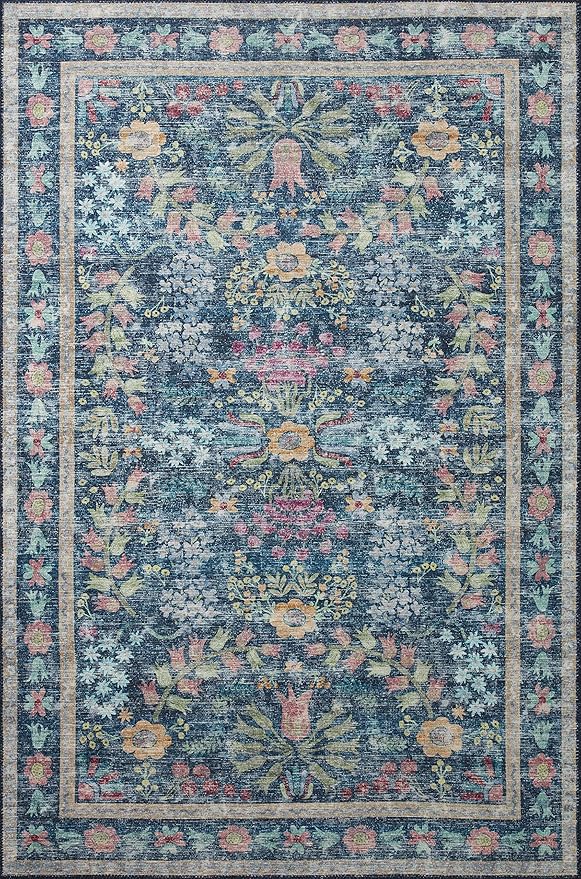 Loloi Rifle Paper Co. Maison Collection MAO-06 Blue/Multi 5'-0" x 5'-0" Round, .19" Pile Height, Accent Rug