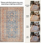 GLN Rugs Traditional Collection - Machine Washable Area Rug, Traditional Washable, Non Slip, Low Pile Chenille Rug, Living Room, Bedroom, Kitchen Rug (2'6" x 7' Terra/Slate Blue)
