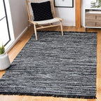 SAFAVIEH Rag Rug Collection Area Rug - 6' x 9', Black, Handmade Boho Stripe Cotton, Ideal for High Traffic Areas in Living Room, Bedroom (RAR121Z)