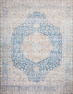 Loloi Layla Collection LAY-07 Blue/Tangerine 5'-0" x 7'-6" .13" Thick Area Rug, Soft, Durable, Vintage Inspired, Distressed, Low Pile, Non-Shedding, Easy Clean, Printed, Living Room Rug