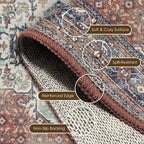 Washable Area Rug 3' x 5 ' Vintage Traditional Persian Mat - Foldable Distressed Non-Slip Machine Washable Carpet for Living Room Bedroom Kitchen Home Decor - Terracotta and Navy
