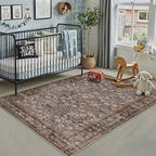 HUGEAR 4x6 Machine Washable Rugs Tradition Brown Hallway Area Rug Indoor Accent Rug Floral Low Pile Carpet Soft Throw Rug Bedroom Living Room Office Dining Room Kitchen Laundry Room Non Slip