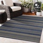 FH Home Outdoor Rug - Waterproof Easy to Clean Stain Resistant - Patio Indoor Outdoor Porch Deck Balcony Entryway - Striped Coastal - Newport - Blue - 5ft 2in x 7ft 6in