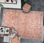 GLN Rugs Traditional Collection - Machine Washable Area Rug, Traditional Washable, Non Slip, Low Pile Chenille Rug, Living Room, Bedroom, Kitchen Rug (4' x 6' Terra/Multicolor 1168)