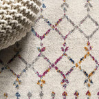 JONATHAN Y Boho Vintage Diamond Ivory/Multi Square Area Rug 5X5 ft, Moroccan Hype for Living Room, Bedroom, Kitchen, Office, Easy-Cleaning, High Traffic, Pet-Friendly, Non-Shedding (MOH101E-5SQ)