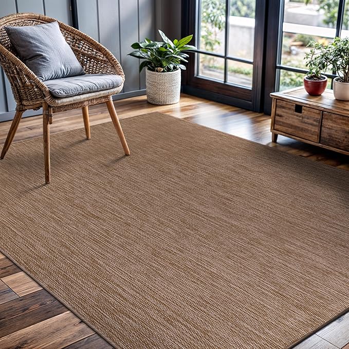 CAMILSON Outdoor Rug 5x7 Modern Area Rugs for Indoor and Outdoor Patios and Porches - Waterproof, Washable, Non-Shedding, Easy-to-Clean Outside Carpet (5 x 7, Solid - Jute)
