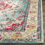 SAFAVIEH Monaco Collection Area Rug - 8'8" Square, Light Blue & Fuchsia, Boho Chic Medallion Distressed Design, Non-Shedding & Easy Care, Ideal for High Traffic Areas in Living Room, Bedroom (MNC243J)