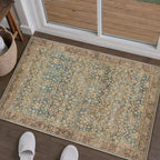 Entryway Area Rug 2x3 Washable Vintage Carpet Non Slip Indoor Kitchen Door Mat Retro Traditional Entrance Accent Throw Small Rug Brick Red for Bathroom Office Bedroom Dining Living Room