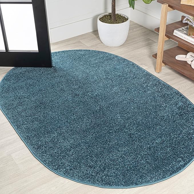 JONATHAN Y Haze Solid Low-Pile Turquoise 3x5 Oval Indoor Area Rug, Coastal,Bohemian,Minimalist,Classic, Easy-Cleaning for Living Room,Bedroom,Kitchen,Pet Friendly,Non-Shedding (SEU100H-3OV)